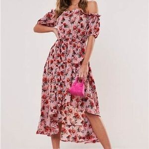 Missguided Pink floral wrap midi dress